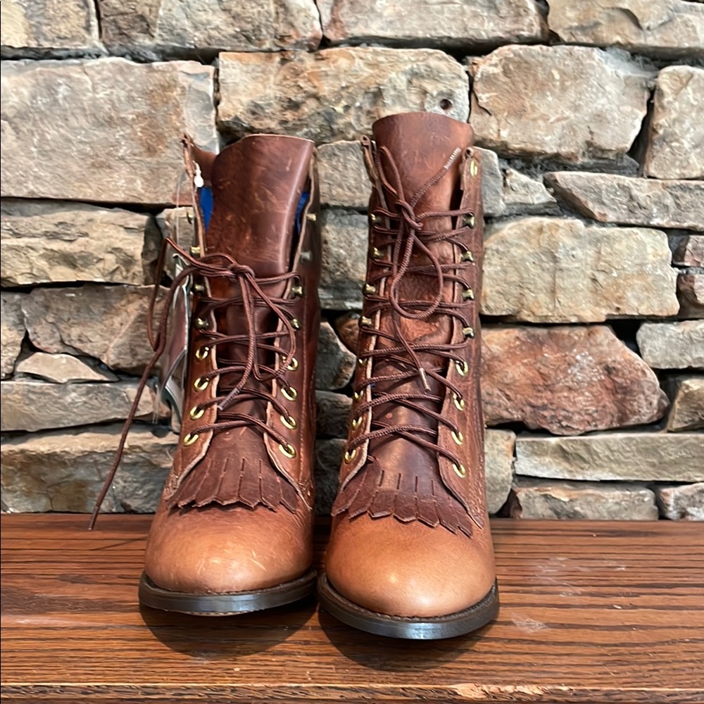 Wrangler Ladies Rugged Wear Distressed Leather Packer Boots - Picture 2 of 6